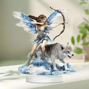 Fairy Elves & Wolf 2D Flat Acrylic Table Decoration HomeOfficeCaferoomStudiodisplay Case Desktop Ornament  Kit gift sign
