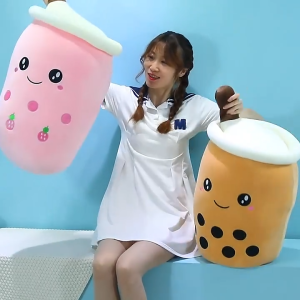 SKISOPGO 25CM Bubble Tea Plush Toy Pillow Anak Patung Boba Stuffed Doll Boba Fruit Tea Cup Cushion Kids Gifts