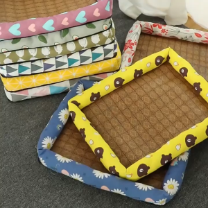 SKISOPGO Pet Rattan Summer Bed Cat Nest Pet Bed Cooling Cat Mat Sofa Cat Dog Cushion Pad Kucing Tidur