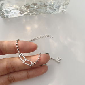 925 Sterling Silver Geometric Square Round Bead Bracelet For Women Personality Temperament Simple Hand Jewelry Party