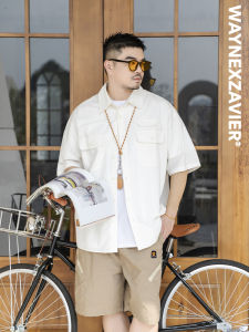 Waynexzavier Large Size Mens Casual Cotton Shirt Lightweight Short Sleeve Pure Cotton Japanese Style Summer Shirt White