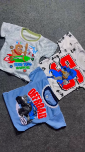 Stelan Baju Paket Hemat 3 PCS Anak Laki-laki Usia 0-2 Tahun Bahan Katun Lengan Pendek Motif Random