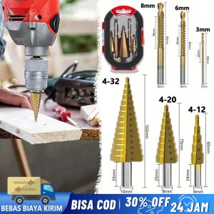 ISI 12 PCS 4-32MM Mata Bor Multi Step Pagoda Tangga Payung Drill Bits Size Ukuran Ragam Ukuran mata bor pagoda plus mata bor gergaji titanium step drill and Saw drill set 6 pcs 3 pcs