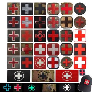 Medical Emergency Cross Morale Emblem Outdoor Rescue Reflective PatchesFirst Aid Military Armband Tactical Badge Applique
