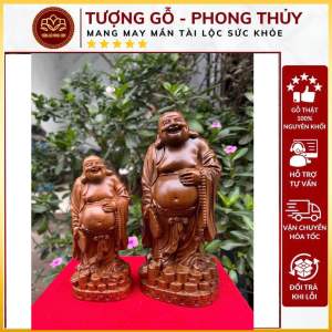 tượng Phật Di Lặc Cầm Quạt đặt ô tô phòng trà mang may mắntài lộc thành công gỗ bách có 2 kích thước