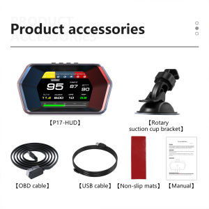 RYSJM | P17 HUD Head Up Display Car Display OBD2 GPS On-board Computer Digital Speedometer Voltage Water&Oil Temp Gauge Auto Electronics