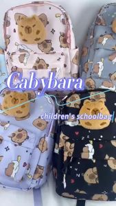 33CM Capybara Schoolbag Double Shoulder Cute Cartoon Dirty Resistant Backpack Girls Large Capacity Free Doll