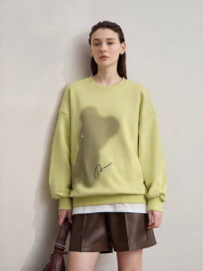 AMII | Simple and Versatile Warm Elastic Printing and Embroidery Sweatshirt Women