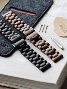 Solid Wood Watchband Set with Accessories Tools Compatible with Huawei GT4/5 West Iron City Tissot Stainless Steel Butterfly Buckle