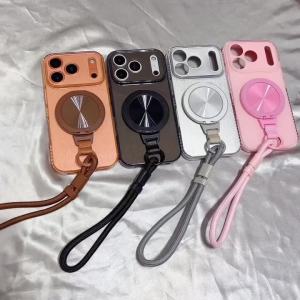 Dây Đeo Từ Tính 360 Độ ° Ốp Điện Thoại Có Chân Đế Xoay Được Cho iPhone Chống Sốc Màu Trơn Kèm Dây Đeo Tương Thích Với Nhiều Mẫu Máy