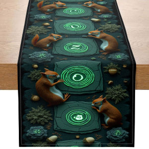 1 Piece of Rune-Themed Table Runner Featuring Squirrels and Glowing Stones as Main Motifs Suitable for Fantasy-Themed Parties and Mysterious-Style Home Decoration