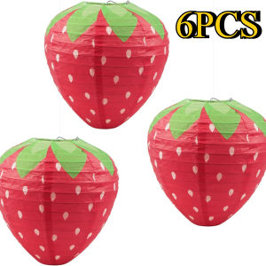 6Pcs Strawberry Paper Lanterns Ornament Very Refreshing and Cute for Fruit Theme Birthday Party Baby Shower Paper Wedding