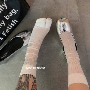 Ijio Summer Thin Bright Silk Vertical Stripes Transparent Split Toe Stockings Slim Looking Easiest for Match Sandal Socks Ankle Sock Tabi Split Toe Ankle Sock
