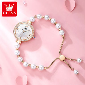 OLEVS Official original authentic womens watch 2024 new waterproof luxury brand elegant fashion diamond-encrusted casual quartz watch pearl strap high-definition mirror gift for girlfriend
