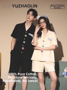 Yuzhaolin | Cotton High Quality Couple Sleepwear Set Short Sleeve Shorts