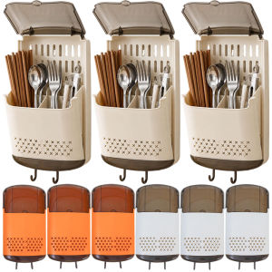 Wall Mount Spoon Chopstick Drain Holder / Dustproof Kitchen Cutlery Storage Box / Multifunctional Compartmental Knife Fork Organizer Case