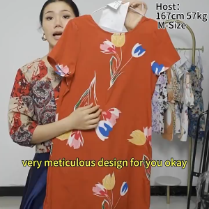 Women Korean Floral Buttons Short-Sleeved Side Pockets Mini Dresses 2239-21
