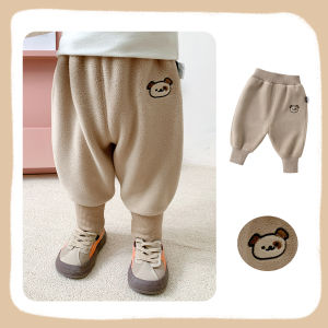 กางเกงลำลองผ้าขนแกะสำหรับเด็กชาย ฤดูใบไม้ร่วง/ฤดูหนาว กางเกงขายาวสำหรับเด็กชาย ทรงหลวม ระบายอากาศได้ดี ผ้าฝ้ายผสมโพลีเอสเตอร์