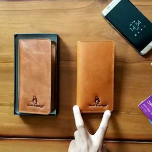DOMPET PRIA KULIT PREMIUM DOMPET PANJANG PRIA MODEL LIPAT MUAT HP 65 INC SLOT KARTU BANYAK WIKAS-007 (FULL KULIT)
