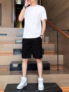 ROMON | Romon Mens Summer Sportswear Set Ice Silk Loose Thin Quick Dry Short Sleeve T-Shirt Shorts Two-Piece Suit Comfortable Breathable