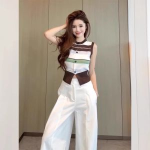SHAXU | French Retro Stripe Ice Silk Knit Sleeveless Vest
