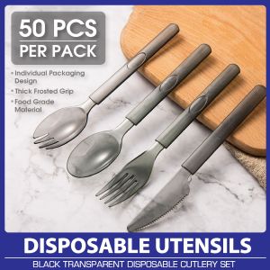 50 Pieces Disposable Cutlery Set Plastic Spoons Non-toxic Safe Transparent Thick Material Individually Packed Thickened Long Handle Easy To Grip Great For Catering Party Office And Home Use Portable Takeaway