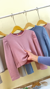 Atasan Blouse knit anak perempuan kaos polos atasan anak lengan balon knit premium 1-12tahun