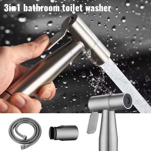 SUS304 Toilet Bidet Sprayer Set Bathroom Stainless Steel Handheld Bidet Toilet Sprayer With Holder Hose Washing Machine Faucet Bathroom Bidet Set Toilet Spray Gun