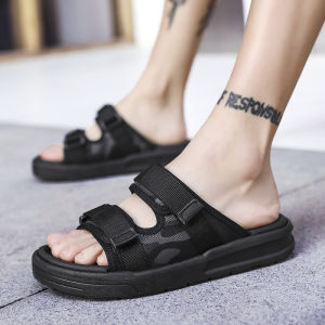 Mens Summer Outdoor Beach Casual Anti-slip Slip-On Shoes Lightweight Flat Heel Rubber Bottom Youth Trend Solid Color Sandals