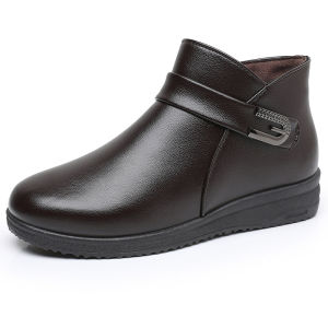 Warm Fleece Lined Snow Boots Soft Bottom Casual Shoes for Middle-Aged Women Winter Cotton Shoes Anti-Slip Short Boots