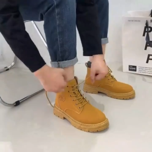 FAMEOY Fashionable thick soled British style Martin boots for men and womens soft leather retro hiking boots