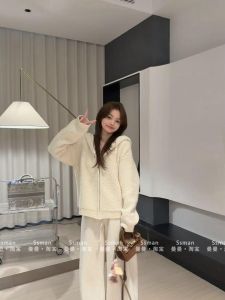 เสื้อสเวตเตอร์มีฮู้ดหนาถักขนแกะสำหรับผู้หญิงฤดูใบไม้ร่วง/ฤดูหนาว แฟชั่นลำลอง ทรงสลิมฟิต เสื้อคลุมกันหนาวแบบสวมหัว ปกติ