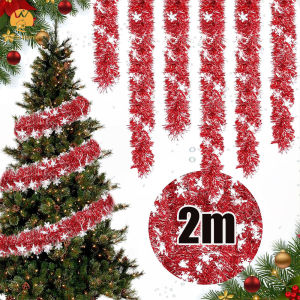 2M Red Snowflake Christmas Tinsel Garland Thicken Xmas Tree Hanging Ornaments Home Decoration New Year Party Decor