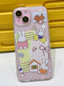 Cute Rabbit Design Soft Shell Case for iPhone 11/12 Mini 13/14/15/16 pro Max Clear Transparent Fun Girl Mobile Phone Cover TPU Material