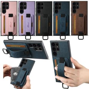 EUCAGR Wrist strap Leather Wallet Case For Samsung Galaxy S26 Ultra S24 S23 S22 Note20 Plus Ultra Card Holder Cover For S25 Plus