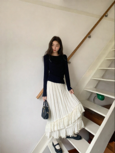 NIHAOKANONG | Chân Váy A-line Voan Nơ Bông Xốp Cạnh Xòe