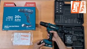MODERN M-16 Mesin Bor Cordless Drill 20V Set Paket Baterai Batre Tangan Tembok Beton Impact Charger Cas Tanpa Kabel M16