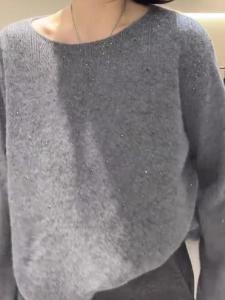 WANGGONGZHU | Elegant Round Neck Glittering Oversized Womens Knitwear Casual Style Loose Fit All-Match Autumn Winter New Arrival Princess