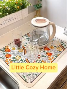 Keiko Dish Drying Mat Bahan Diatomatie Alas Cuci Piring Serap Draining Dishes Pengering Piring Gelas Bahan Penyerap Air Wastafel Tebal Lembut Tahan Lama dan bisa Dilipat Anti Slip Rubber Super Absorbent Drainer Peralatan Makan Karpet Botol