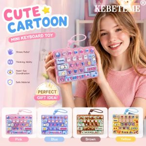 KEBETEME 26 Keys Cute Cartoon Mini Pressable Button Sensory Stress Relief Decompression Toy with Beaded Chain Portable Pocket Toy Suitable for Birthday Gift