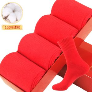 Thickened Cotton Winter Socks Mens Mid-calf Pure Cotton Warm Breathable Red Color Lucky Year Horse Patterned Mens Footwear