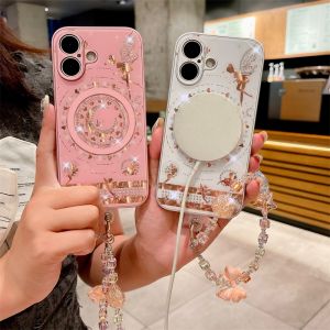 Case for iPhone 16 Plus iPhone 16 Pro Max Star Moon Shiny Rhinestone MagSafe Phone Back Cover or With Bracelet Anti-drop Shockproof Protective Case
