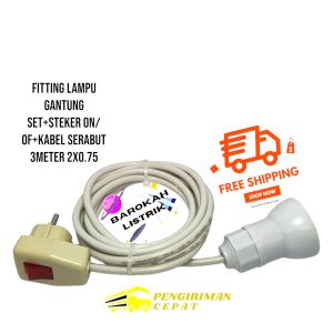 Fitting Lampu Gantung 1Set+Steker ON/OF fitting Gantung 1Set/Kabel Serabut 3Meter 2x075+ SIAP PAKAI