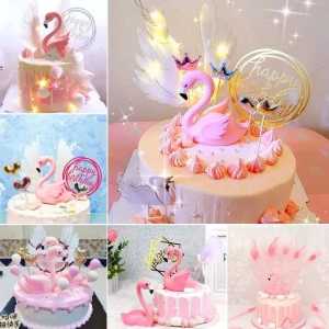 Pajangan Kue Flamingo Warna Pink Topper Cake / Dekorasi Kue Flamingo Pink / Hiasan Kue Ulang Tahun Flamingo
