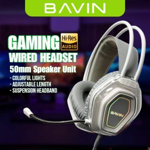 BAVIN BH62 Wired Gaming Over-Ear RGB Headphones w/ 360° Adjustable HD Microphone Vibrant LED Lights / Superior Sound
