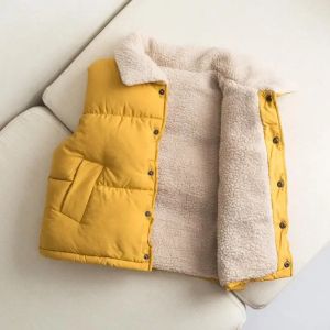 Sonkpuel | Kids Thickened Vest Autumn Winter New Solid Color Fleece‑Lined Waistcoat With Fur Collar Boys Sleeveless Warm Outerwear Baby Top
