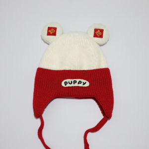 Mũ Trẻ Em Dệt Kim Mùa Đông Đỏ Bảo Vệ Tai Cho Bé Trai Và Bé Gái Mũ Len Lót Cotton Không Có Viền Mũ Tròn Mùa Thu Năm Mươi Tuổi