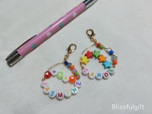 Personalised Colourful Keychain Customised Name Bag Charm for Children Days Gift