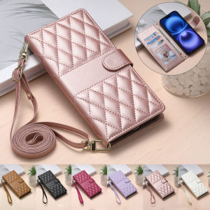 เคสกระเป๋าสตางค์ Samsung A17 A07 A36 A56 A16 A06 A26 A55 A15 A24 A34 A05 A35 A25หนังขนาด5กรัม4กรัมฝาพับแฟชั่นมีสายยาว