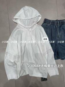 Loose Fit Lace Hollow out Long Sleeve T-Shirt with Hood Spring Casual Style plus Size Womens Clothing by Little King Family